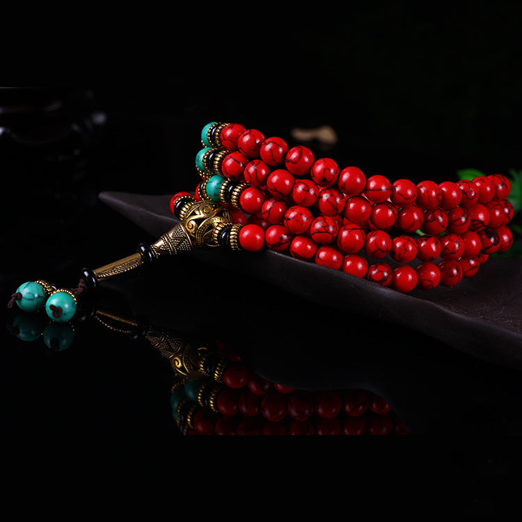 Tibetan Mala Red Turquoise Lucky Necklace Bracelet - Fortune & Karma