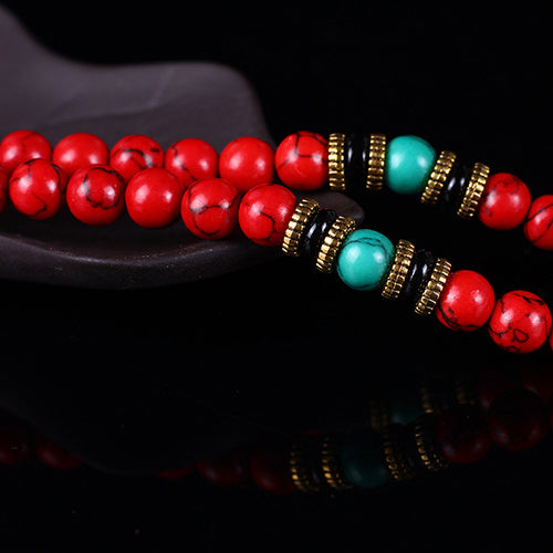 Tibetan Mala Red Turquoise Lucky Necklace Bracelet - Fortune & Karma