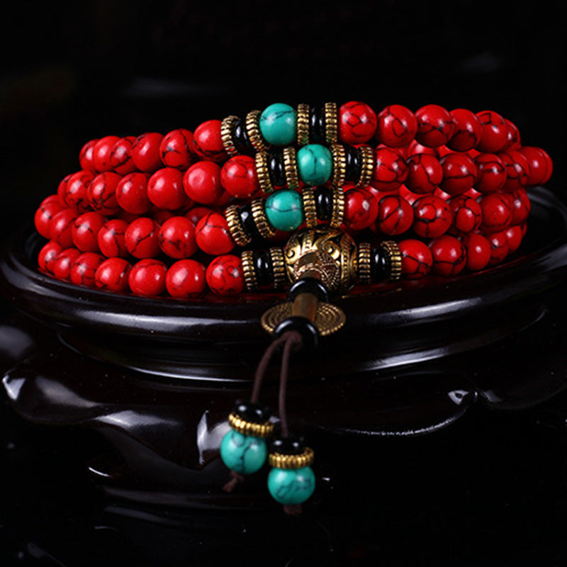 Tibetan Mala Red Turquoise Lucky Necklace Bracelet - Fortune & Karma