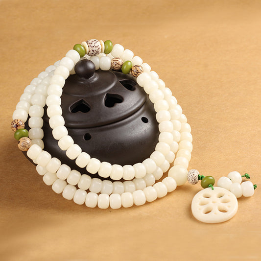 White Bodhi Seed Mala 108 Beads Luck Necklace Bracelet - Fortune & Karma