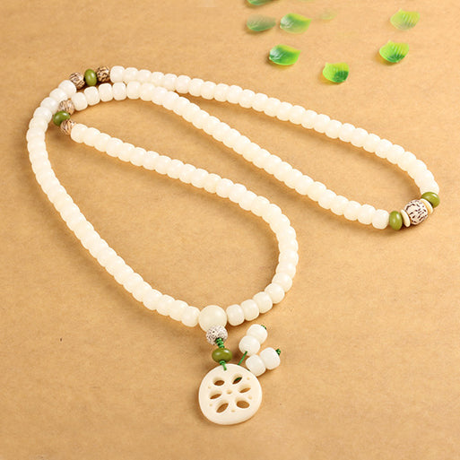 White Bodhi Seed Mala 108 Beads Luck Necklace Bracelet - Fortune & Karma