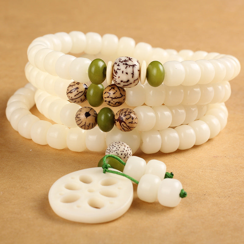 White Bodhi Seed Mala 108 Beads Luck Necklace Bracelet - Fortune & Karma