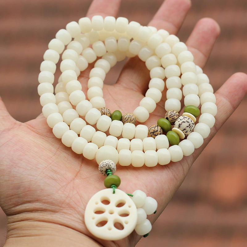 White Bodhi Seed Mala 108 Beads Luck Necklace Bracelet - Fortune & Karma