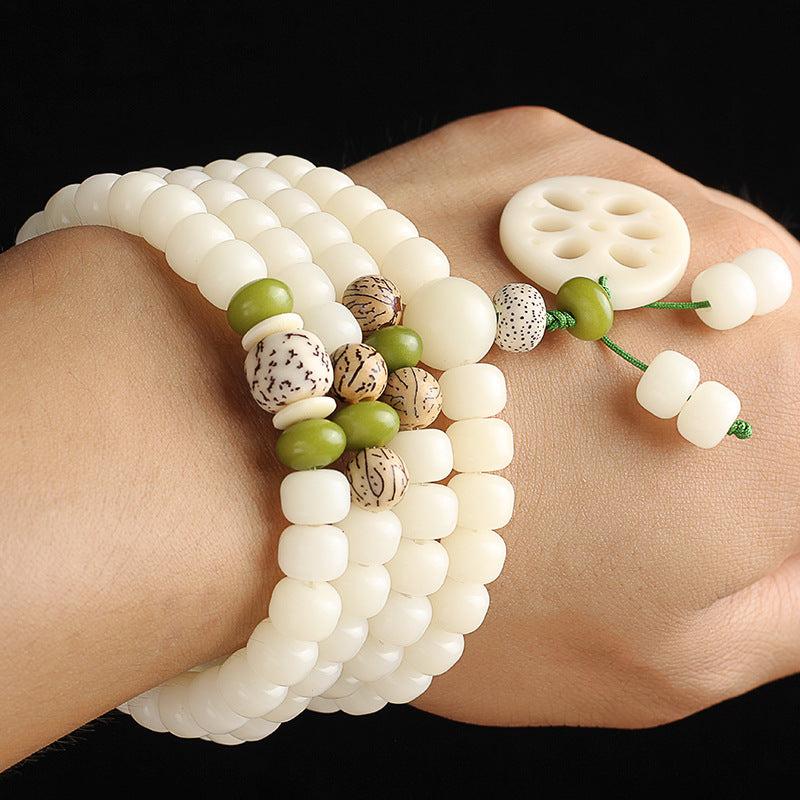White Bodhi Seed Mala 108 Beads Luck Necklace Bracelet - Fortune & Karma