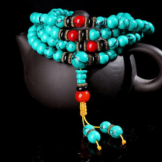 Tibetan turquoise healing mala necklace bracelet with sky-blue turquoise beads