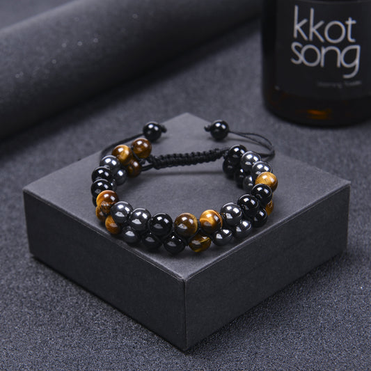 Tiger eye and black obsidian beaded bracelet from Fortune & Karma