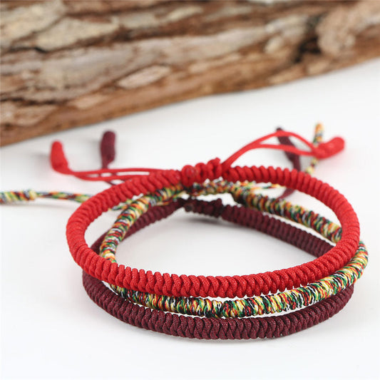 Tibetan Buddhist knot lucky rope bracelet, a handmade Tibetan bracelet of fortune in red cord