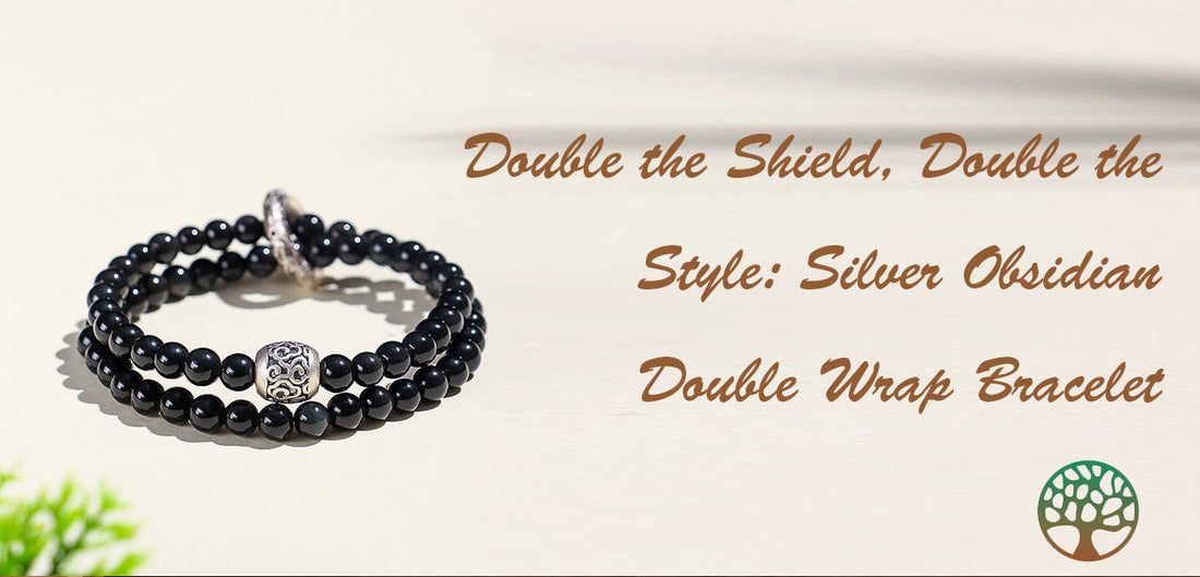 Double the Shield, Double the Style: Silver Obsidian Double Wrap Bracelet