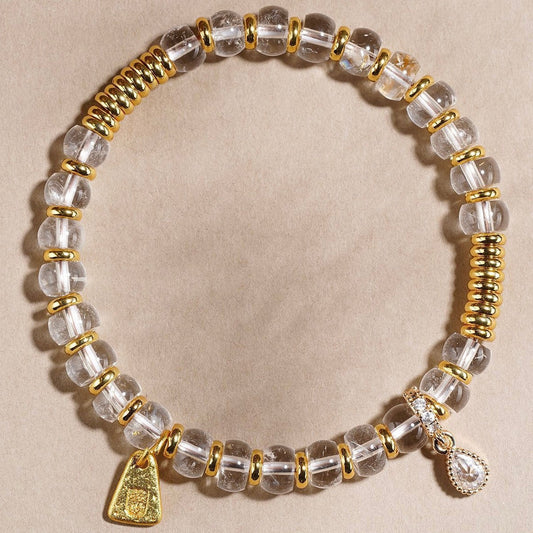 Clear quartz wealth blessing bracelet made with natural clear quartz beads