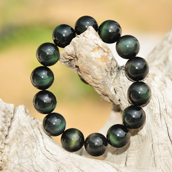 Natural green eye obsidian wealth bracelet