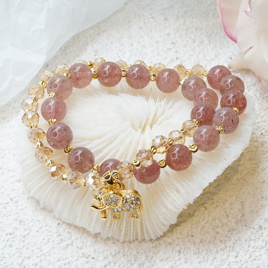 Fortune & Karma rose quartz elephant charm bracelet, a pink crystal traditionally associated with love