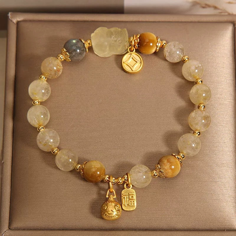 Tiger's eye crystal bead bracelet from Fortune & Karma, ready to be cleansed and recharged