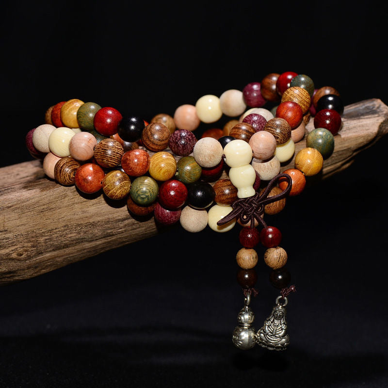 108 Beads Wenge Wood Mala Blessing Meditation Necklace Bracelet - Fortune & Karma