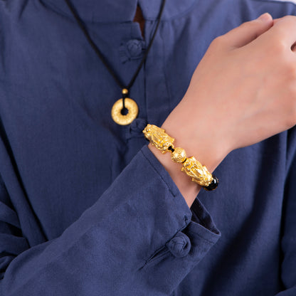 Gold-Plated Double Pixiu Bracelet - Extreme Wealth & Protection - Fortune & Karma