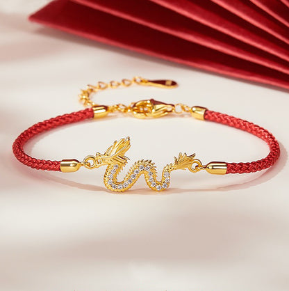 Golden Dragon Luck Red Rope Chain Bracelet - Fortune & Karma