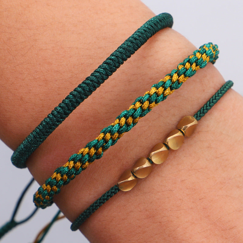 3-Piece Tibetan Copper Beads Healing Protection Luck Bracelet Set - Fortune & Karma