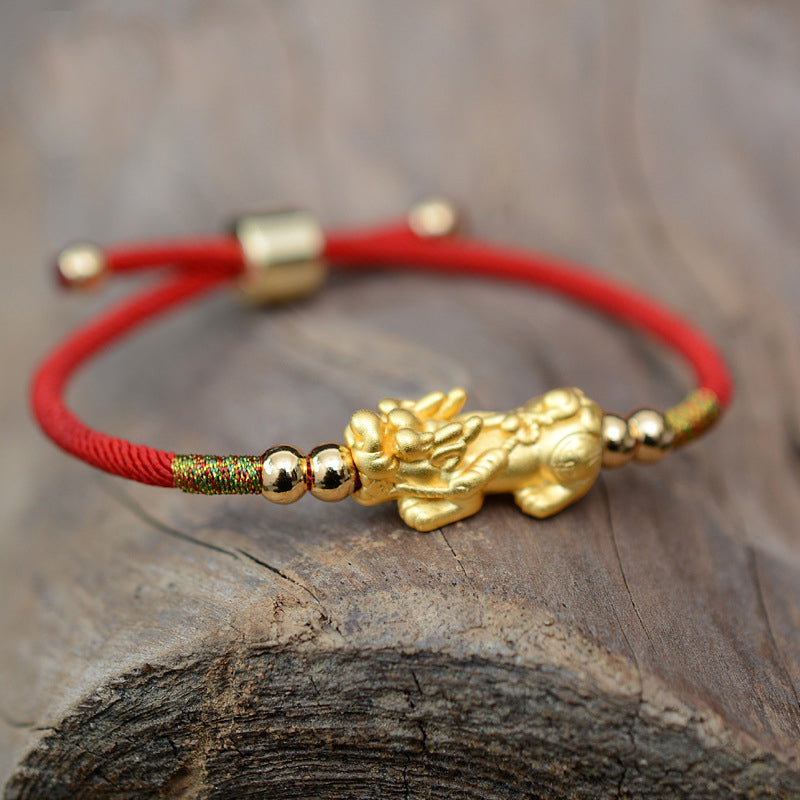 Gold-Plated PiXiu Luck Red String Bracelet - Fortune & Karma