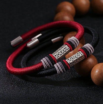 925 Sterling Silver Om Mani Padme Hum Peace Red String Bracelet - Fortune & Karma