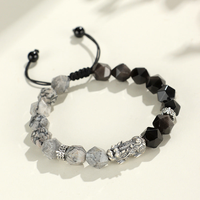 999 Silver Pixiu Obsidian Fortune Bracelet
