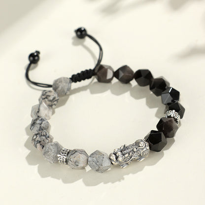 999 Silver Pixiu Obsidian Fortune Bracelet