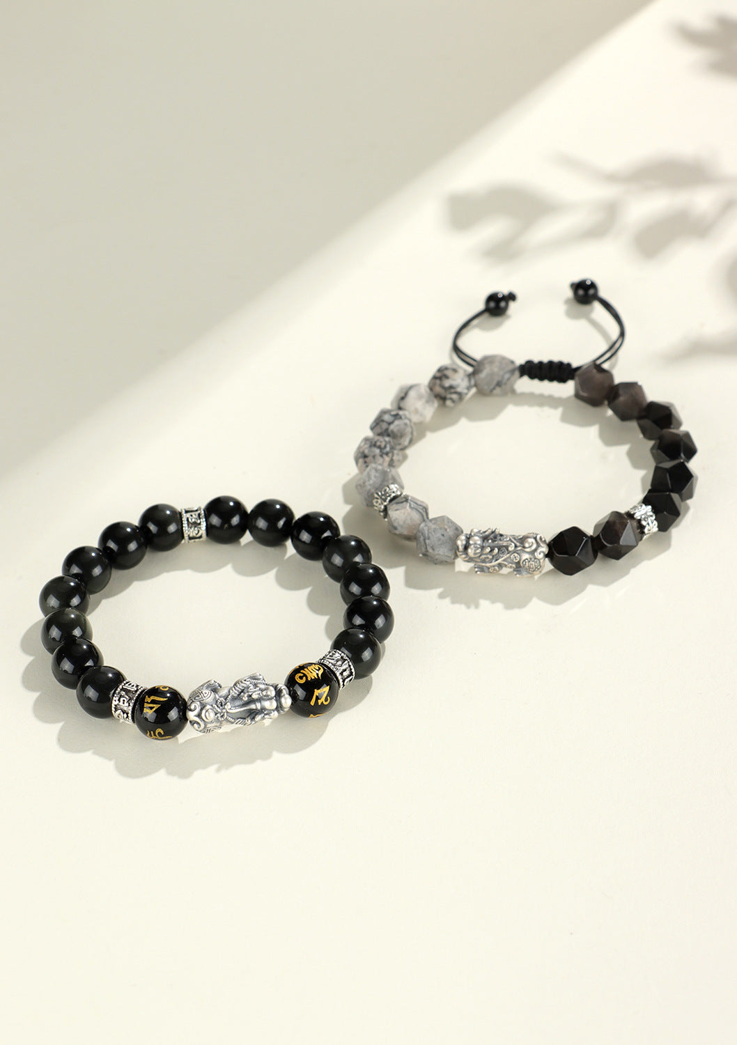 999 Silver Pixiu Obsidian Fortune Bracelet