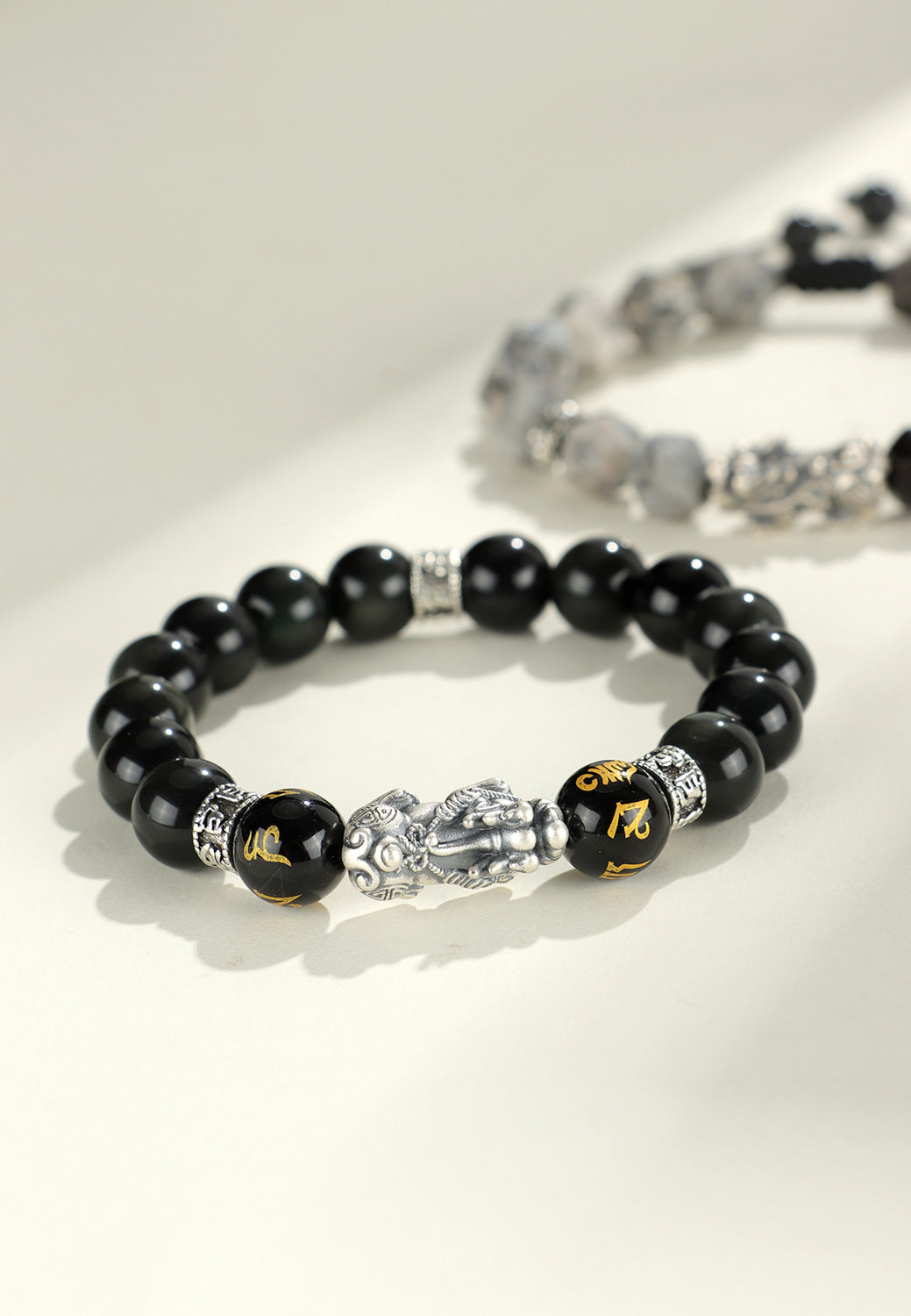 999 Silver Pixiu Obsidian Fortune Bracelet