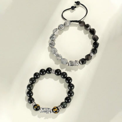 999 Silver Pixiu Obsidian Fortune Bracelet