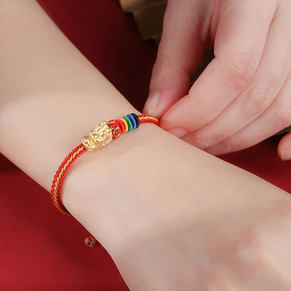 999 Sterling Silver Luck Dragon Colorful Rope Bracelet - Fortune & Karma