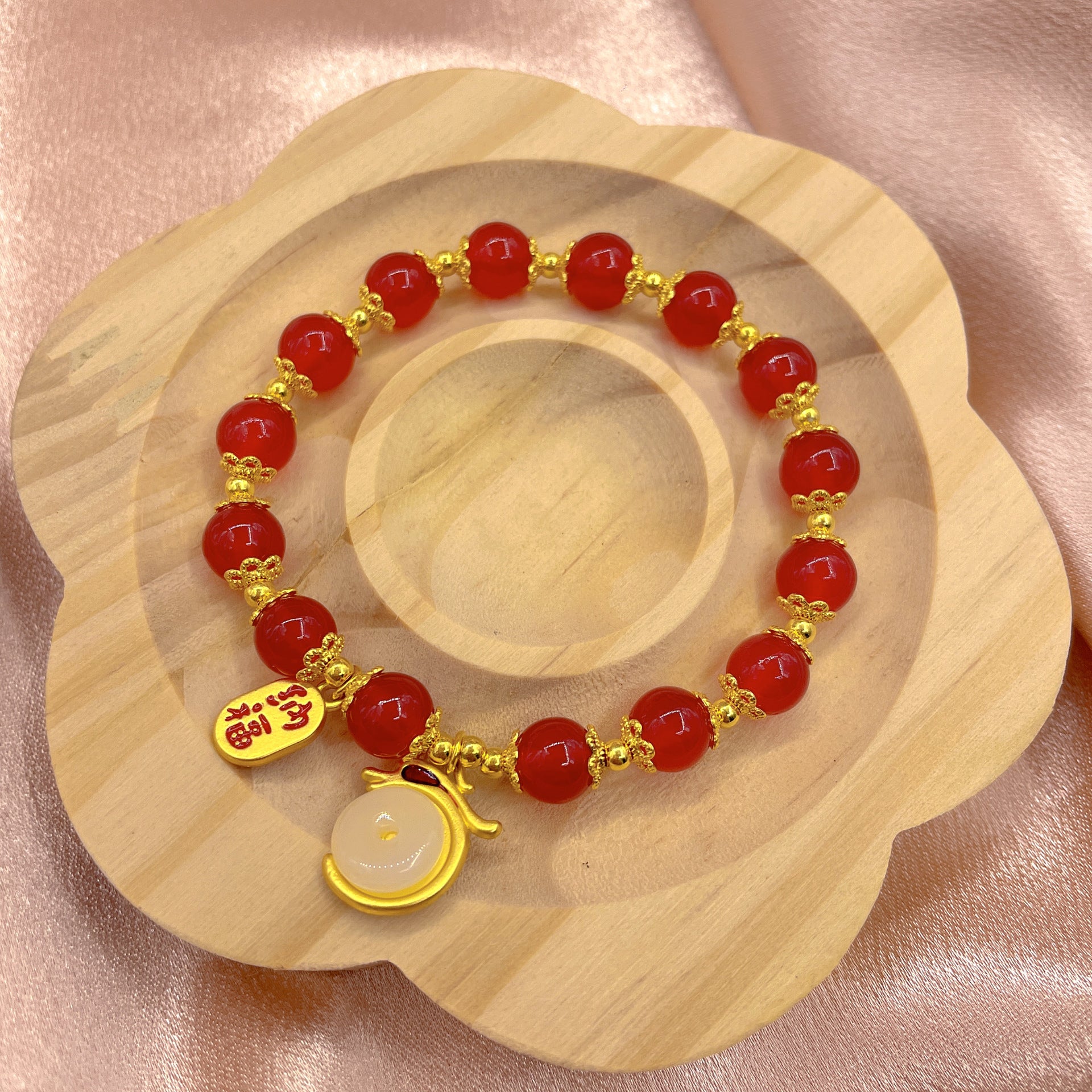 Dragon Red Agate Green Aventurine Peace Buckle Fu Character Lucky Fortune Bracelet - Fortune & Karma