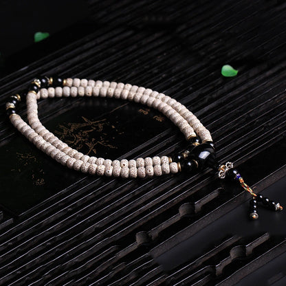 Fortune & Karma - 108 Beads Bodhi Seed Mala Black Obsidian Blessing Necklace Bracelet