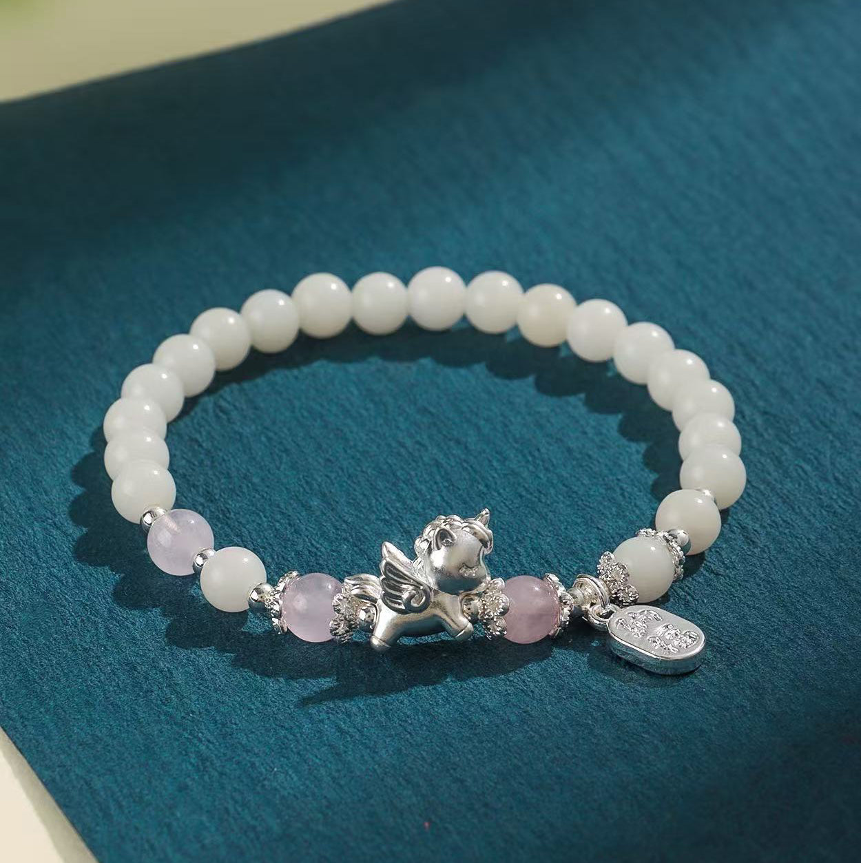 Fortune & Karma 999 Sterling Silver Pegasus Obsidian & Bodhi Seed Strength Bracelet