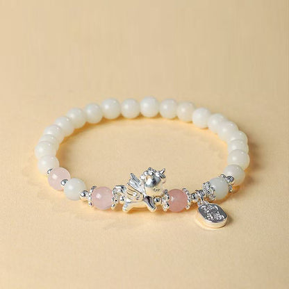 Fortune & Karma 999 Sterling Silver Pegasus Obsidian & Bodhi Seed Strength Bracelet