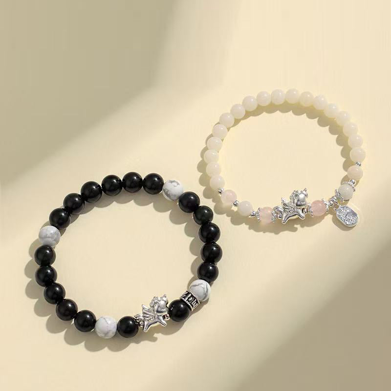 Fortune & Karma 999 Sterling Silver Pegasus Obsidian & Bodhi Seed Strength Bracelet