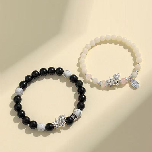 Fortune & Karma 999 Sterling Silver Pegasus Obsidian & Bodhi Seed Strength Bracelet