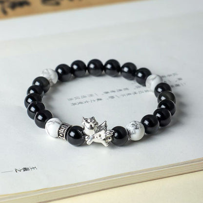 Fortune & Karma 999 Sterling Silver Pegasus Obsidian & Bodhi Seed Strength Bracelet
