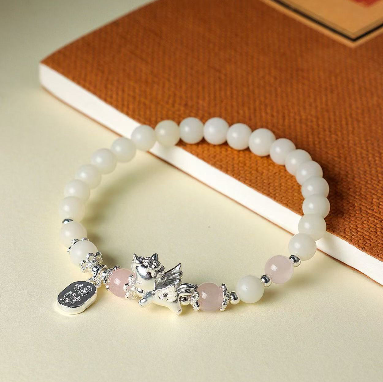 Fortune & Karma 999 Sterling Silver Pegasus Obsidian & Bodhi Seed Strength Bracelet