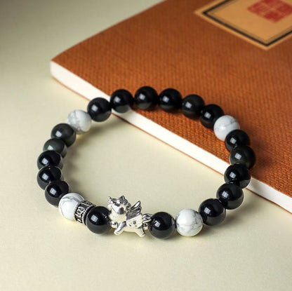 Fortune & Karma 999 Sterling Silver Pegasus Obsidian & Bodhi Seed Strength Bracelet
