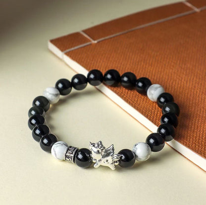 Fortune & Karma 999 Sterling Silver Pegasus Obsidian & Bodhi Seed Strength Bracelet