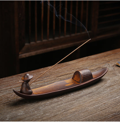 A Lonely Fisherman Afloat Ceramic Healing Incense Burner