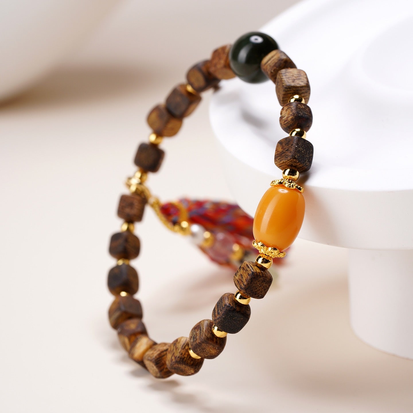 Agarwood Amber Jade Blessing Bracelet