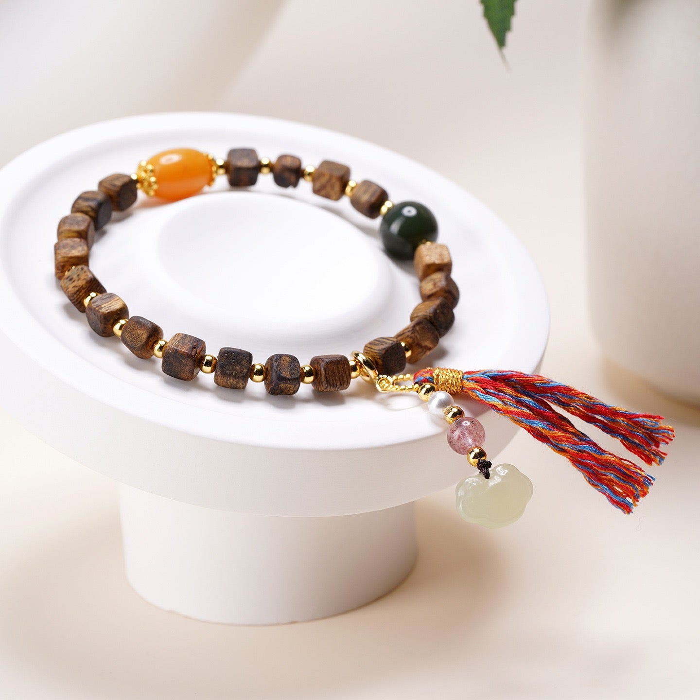 Agarwood Amber Jade Blessing Bracelet