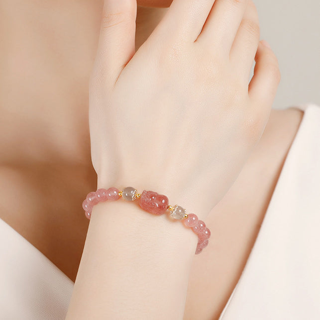 Aquamarine Strawberry Quartz Amethyst Moonstone PiXiu Healing Bracelet