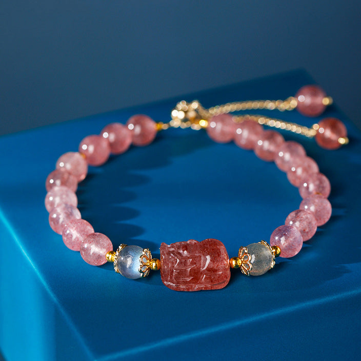 Aquamarine Strawberry Quartz Amethyst Moonstone PiXiu Healing Bracelet