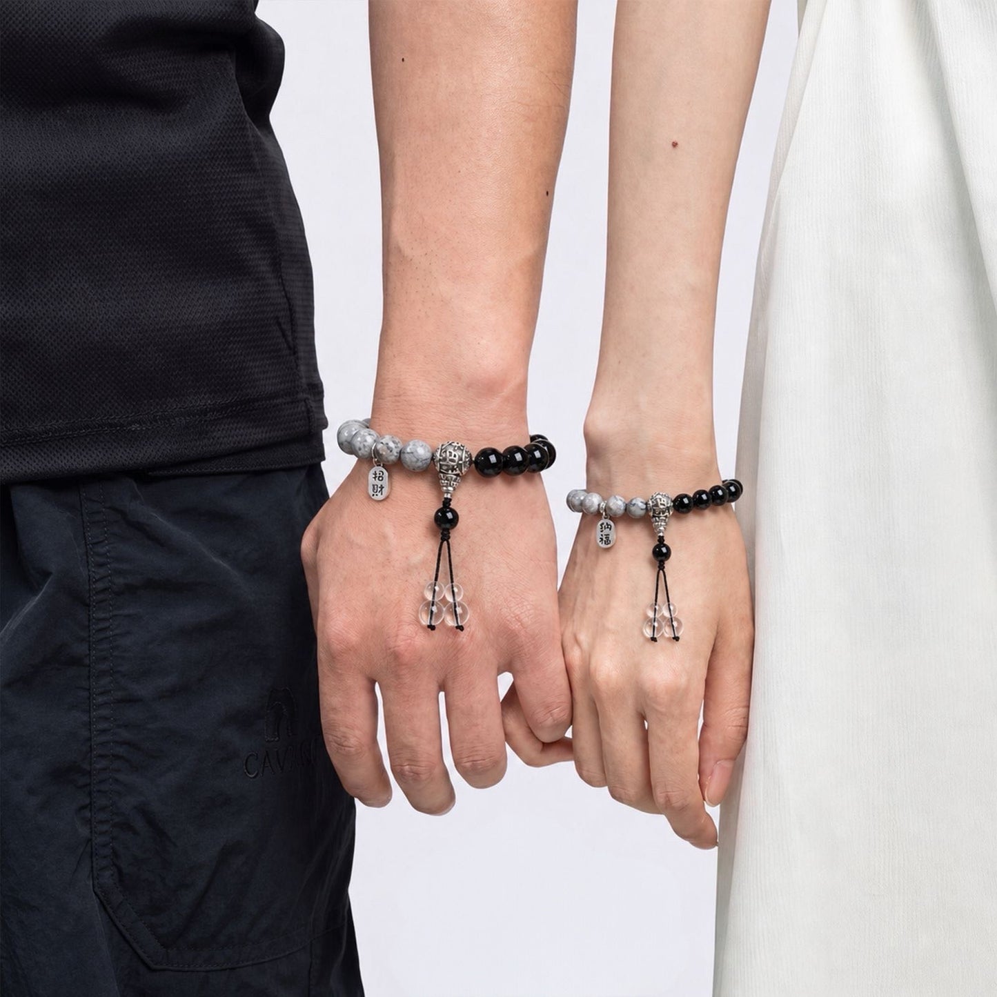Black Agate Map Stone Couple Bracelet