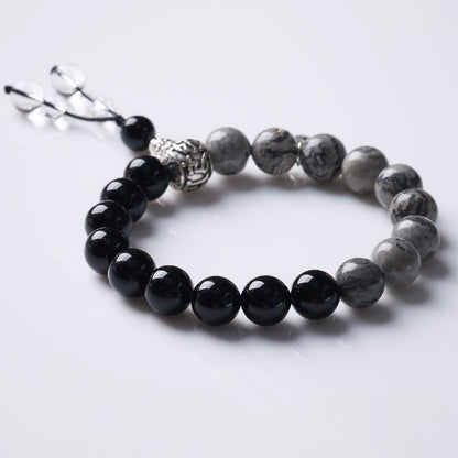 Black Agate Map Stone Couple Bracelet