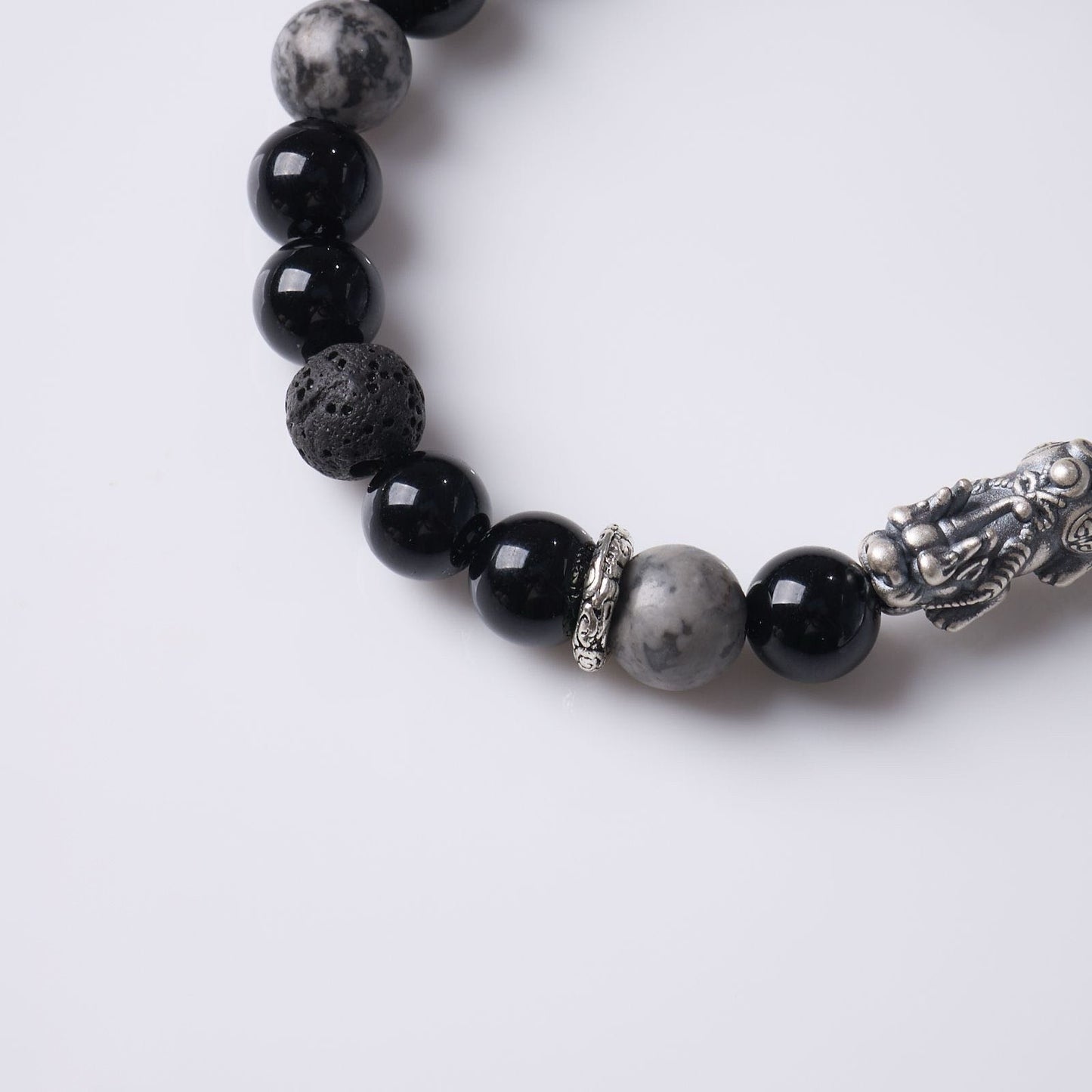 Black Agate Silver Pixiu Fortune Bracelet