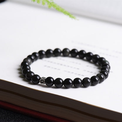 Black Obsidian Silver Flower Protection Bracelet