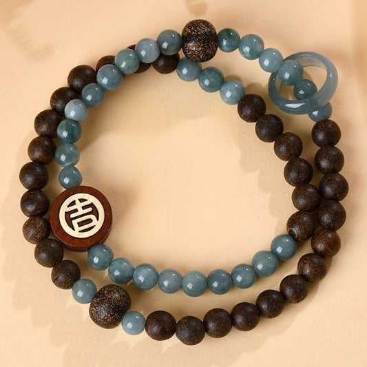 Blue Jade Agarwood Fortune Bracelet