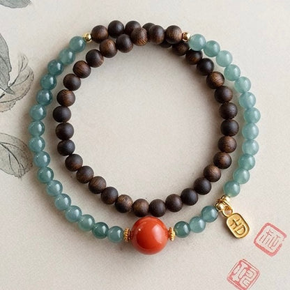 Blue Jade Agarwood Lucky Bracelet