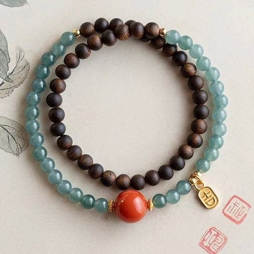 Blue Jade Agarwood Lucky Bracelet